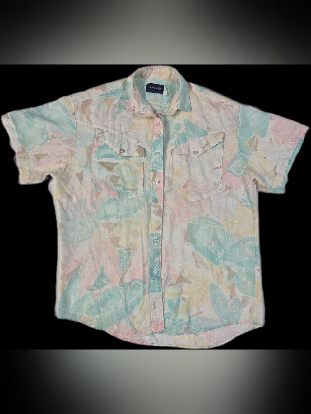 Vtg Wrangler Mens S Shirt Short Sleeve Pastel Floral Tropical Leaf Pattern